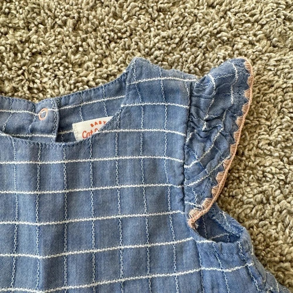 Cat & Jack Baby Girl Stripe Plaid Flutter Sleeve Dress Easter- Size 6-9 Months